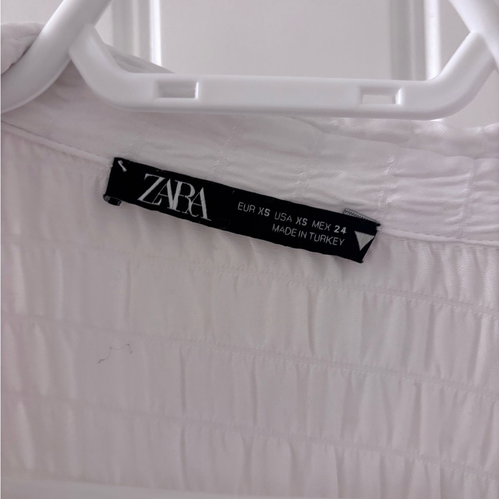 Zara White Crinkle Button-Up Long Sleeve Top - Picture 3 of 4